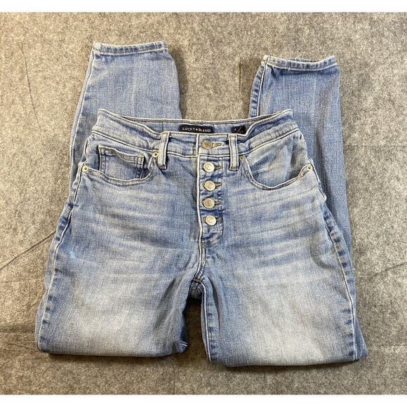 Lucky Brand Jeans Women’s Size 27 Blue Button Fly High Rise Skinny Bridgette - Picture 1 of 10